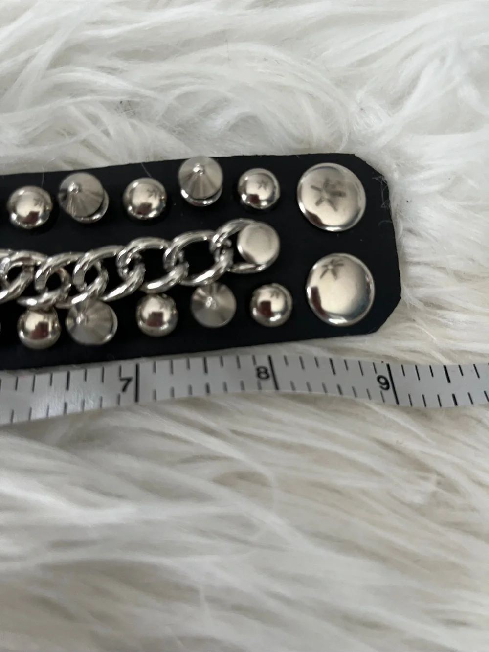 Black Studded Spike Chain Leather Bracelet - Unbranded